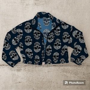 Shein Leopard Skull Zip Up Cropped Jacket